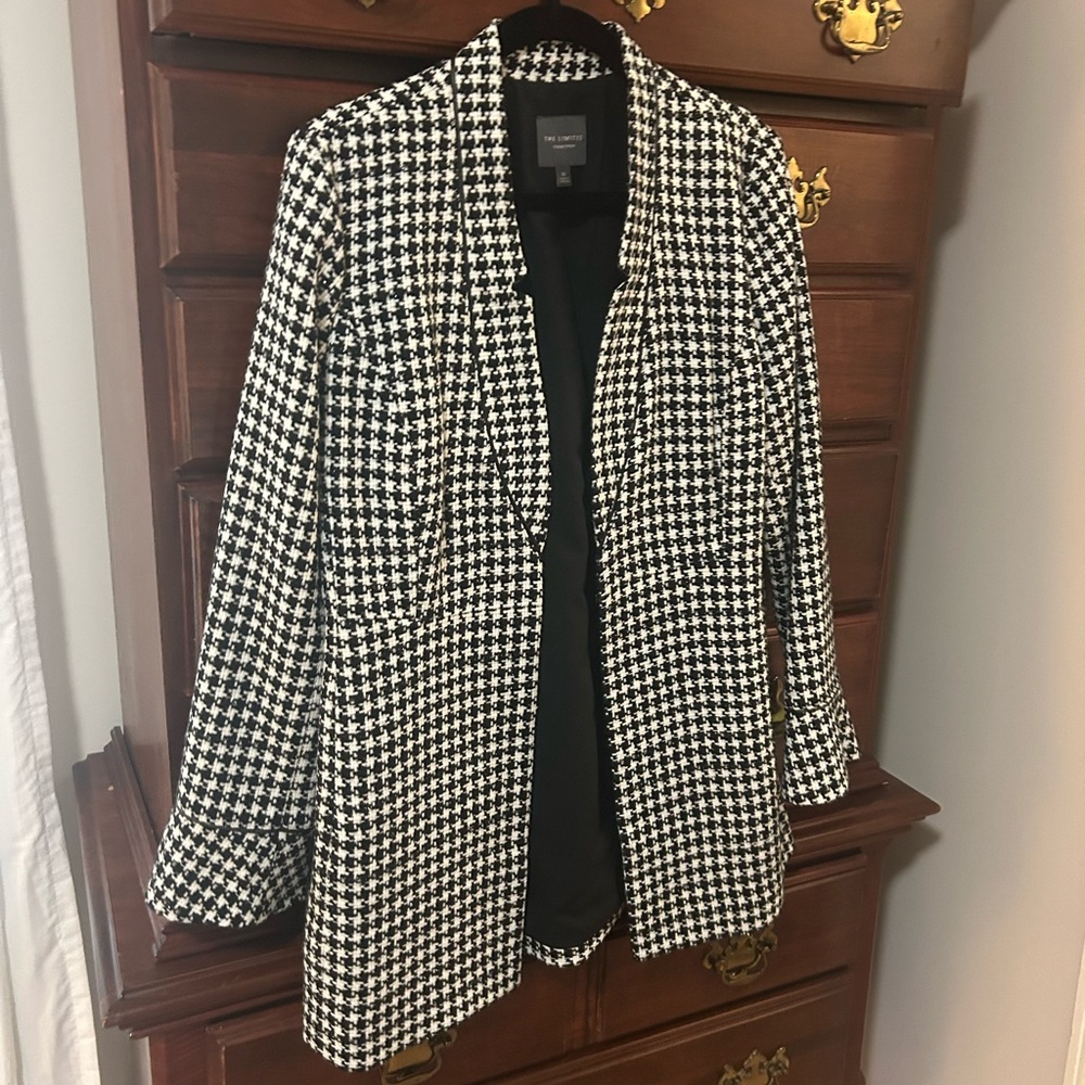 The Limited Black & White Houndstooth Open Blazer